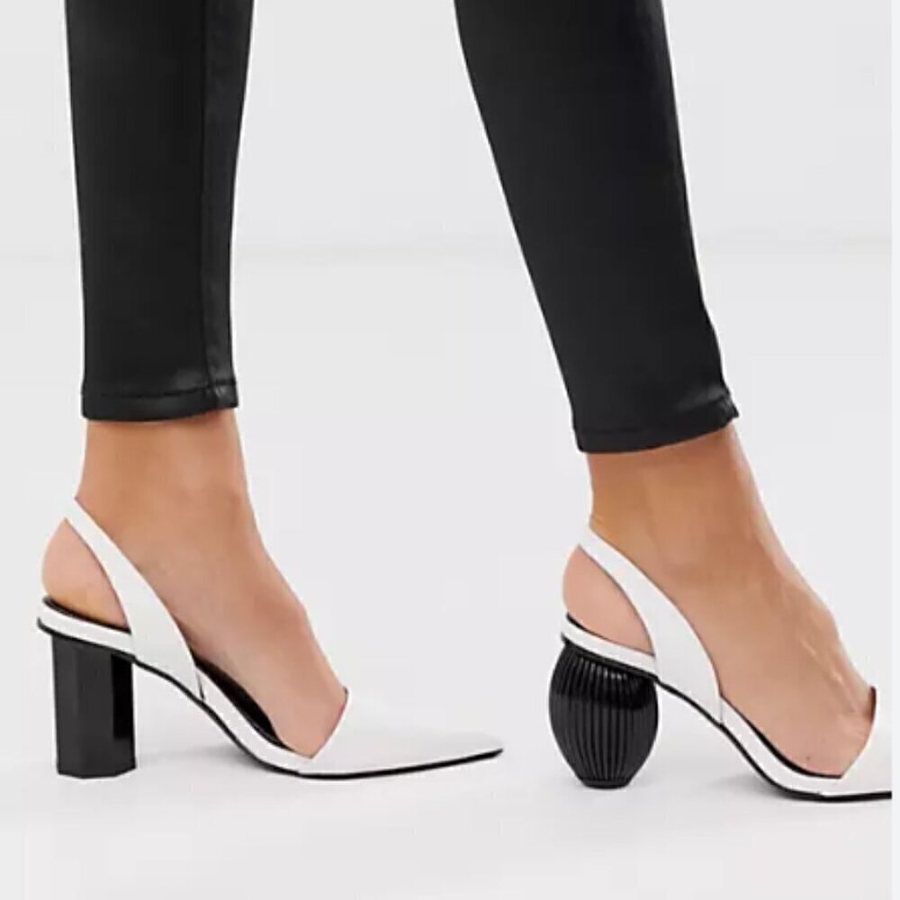 Bershka Interest White & Black Mixed Mid‎ Pointed Toe Heel 6.5/37